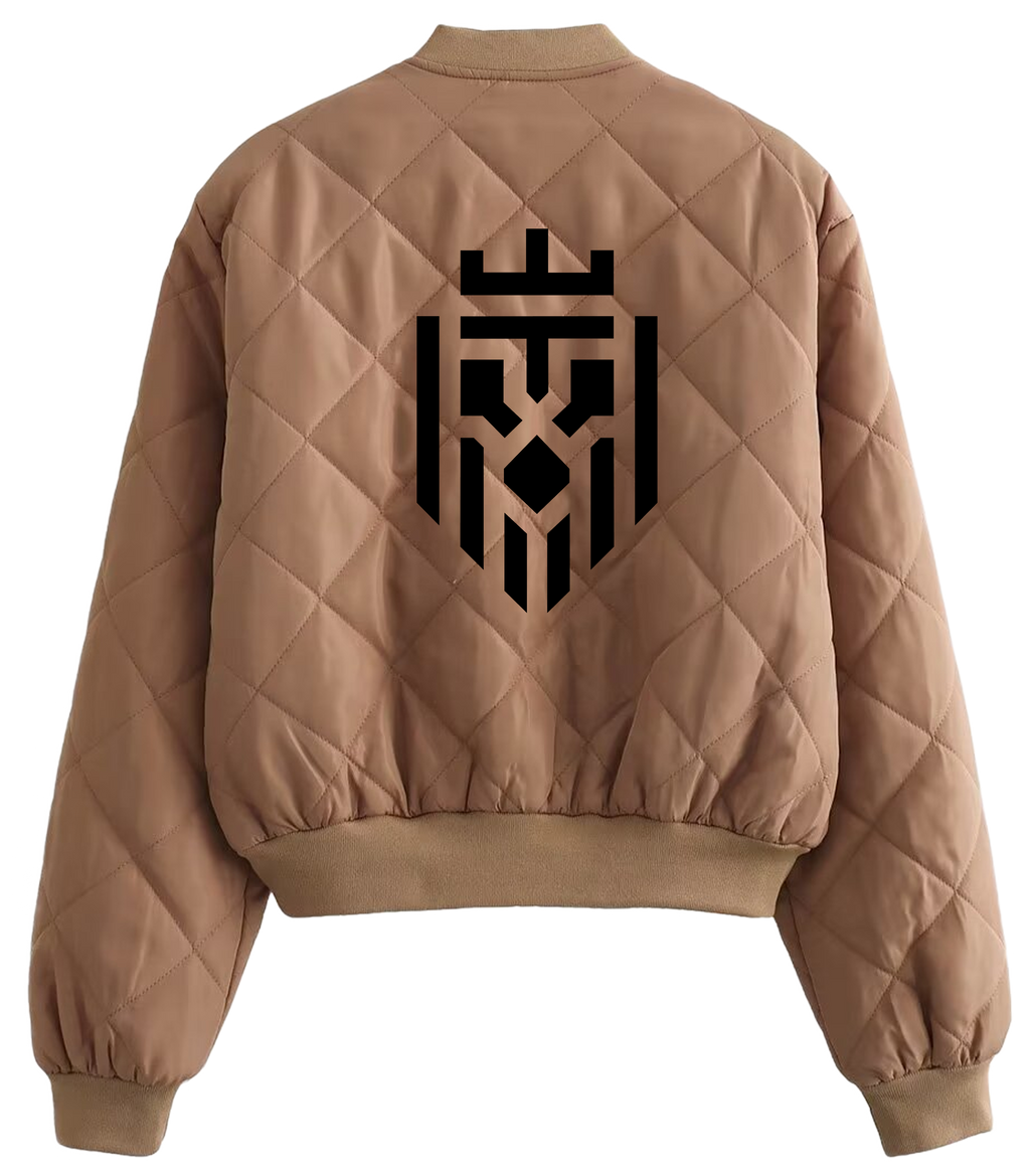 Chic Long Sleeve Loose Short Bomber Jackets Woman (Khaki)