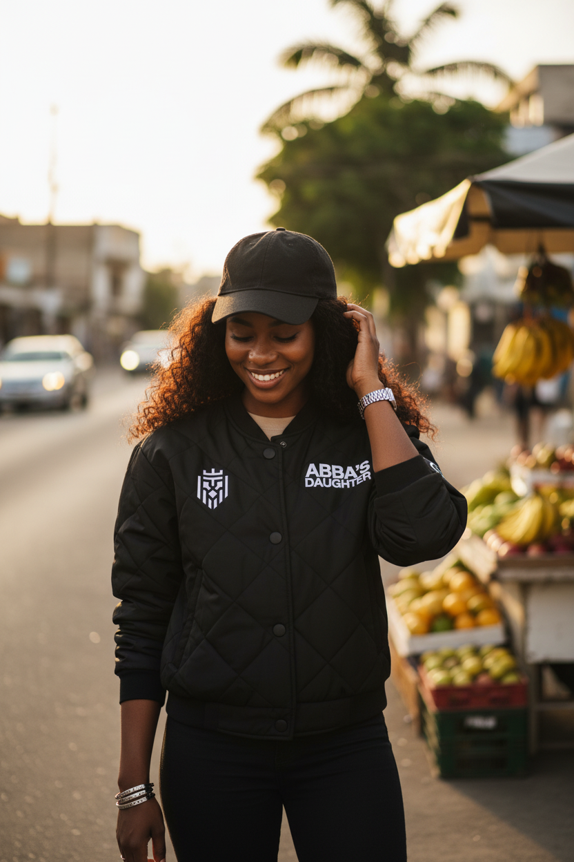 Abba's Daughter Black Bomber Jacket - Lifestyle Shot