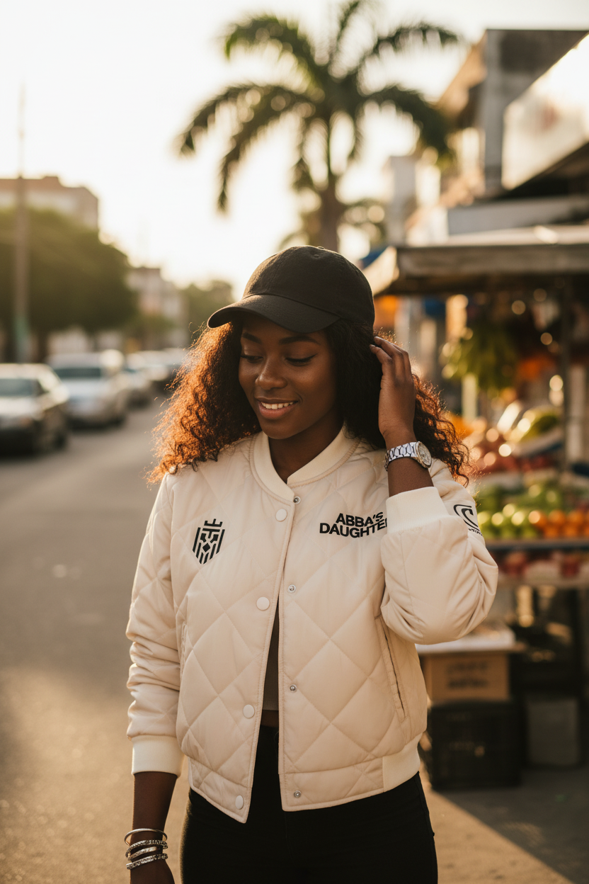 Abba's Daughter Cream Bomber Jacket - Front Lifestyle